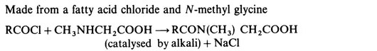 RCOCl + CH3NHCH2COOH → RCON(CH3)CH2COOH + NaCl