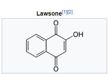 Lawsone, also known as hennotannic acid, is a red orange dye present in the leaves of the henna plant